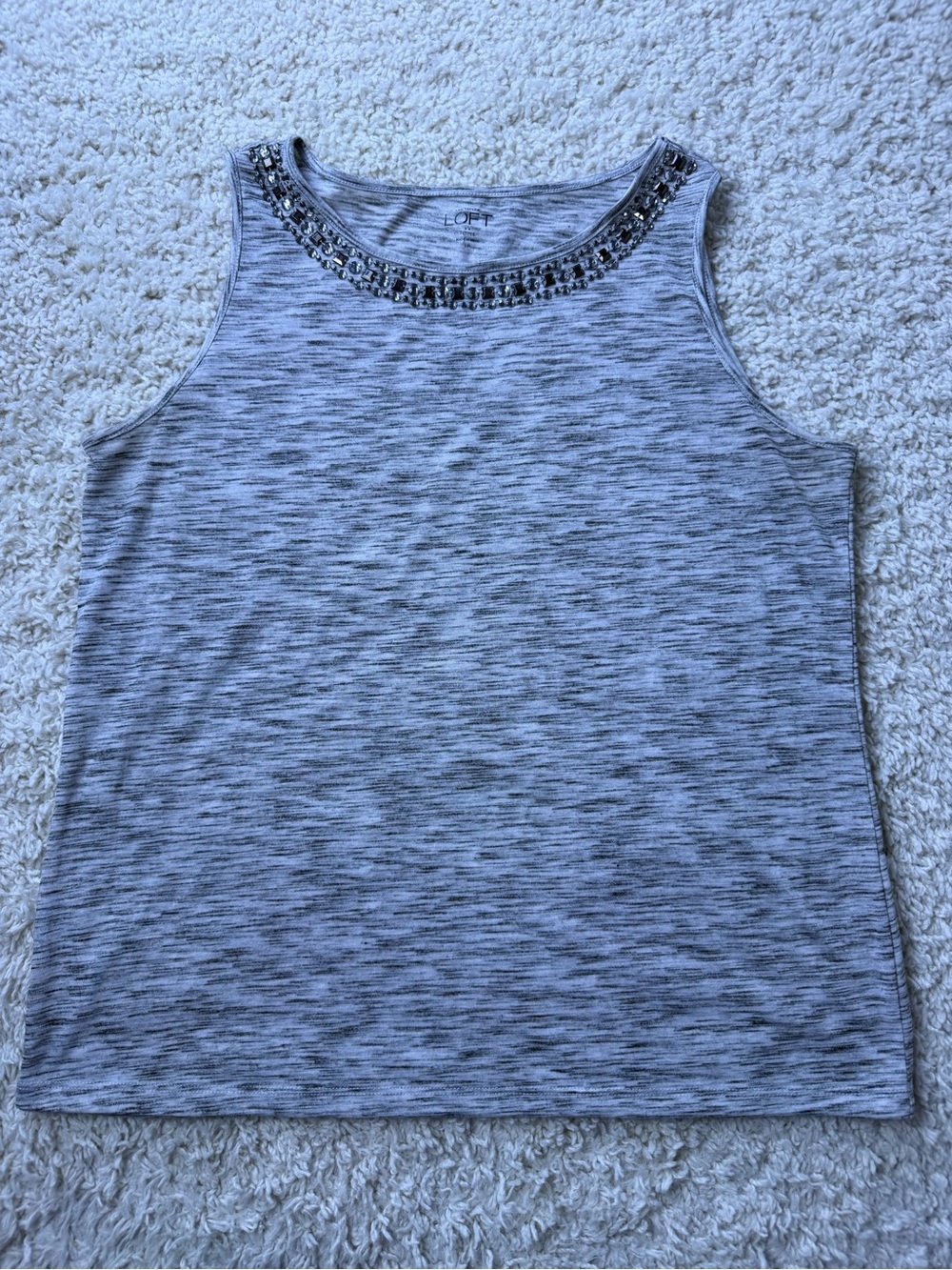 LOFT Women's Gray Beaded Neck Sleeveless Top LP